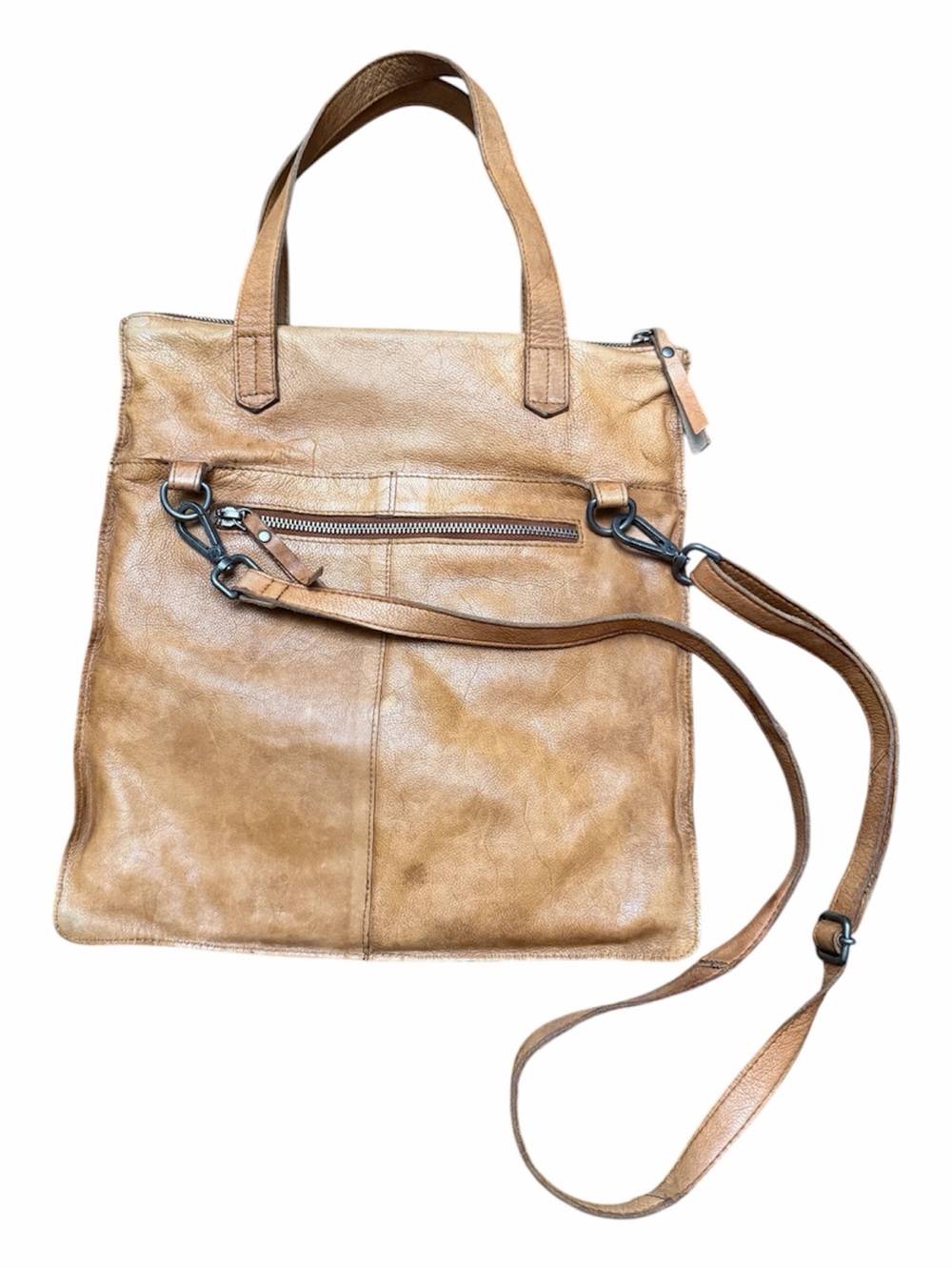 Latico Cognac Leather Tote Crossbody Bag Handmade Zip Top